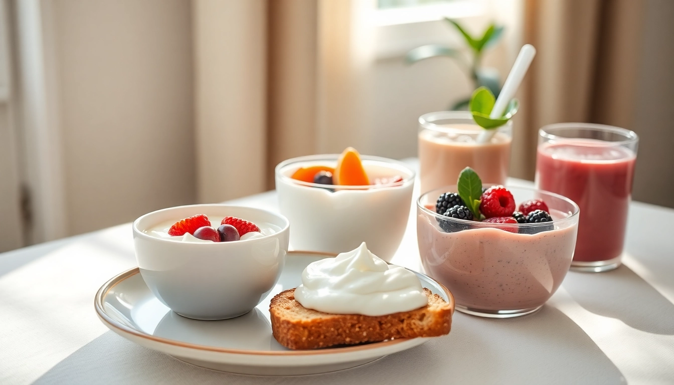 A calm and balanced breakfast scene with a variety of the recommended foods, such as avocado toast, Greek yogurt with berries, and a smoothie bowl. The setting should be peaceful, with soft morning sunlight streaming in, creating a sense of preparation and mindfulness before starting the day.